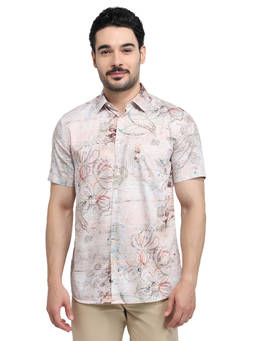Parx - Slim Fit Printed Light Pink Shirt
