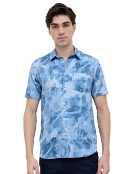 Parx - Slim Fit Printed Medium Blue Shirt