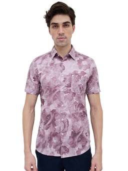 Parx - Slim Fit Printed Medium Purple Shirt