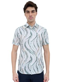 Parx - Slim Fit Printed Medium Green Shirt