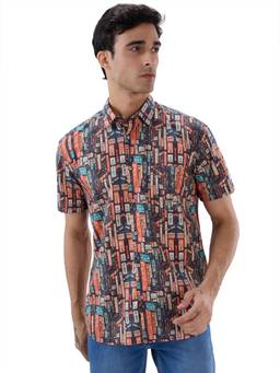 Parx - Slim Fit Printed Multi-Color Shirt