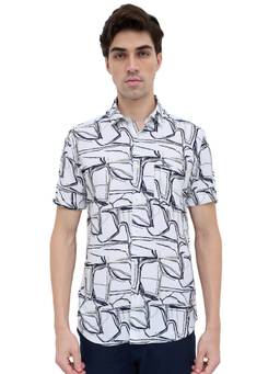 Parx - Slim Fit Abstract White Shirt