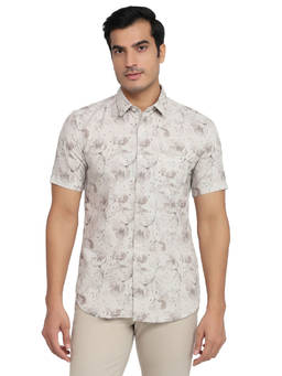 Parx - Slim Fit Printed Medium Fawn Shirt