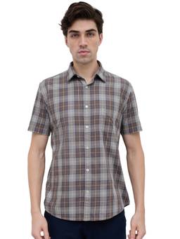 Parx - Slim Fit Checkered Medium Brown Shirt