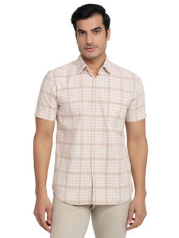 Parx - Slim Fit Checkered Medium Fawn Shirt