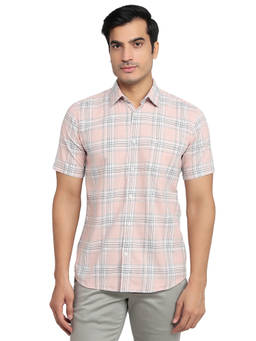 Parx - Slim Fit Checkered Medium Pink Shirt