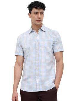 Parx - Slim Fit Checkered Dark Blue Shirt