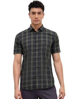 Parx - Slim Fit Checkered Dark Green Shirt