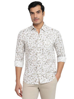 Parx - Slim Fit Printed White Shirt