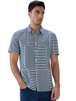 Parx - Slim Fit Printed Medium Blue Shirt
