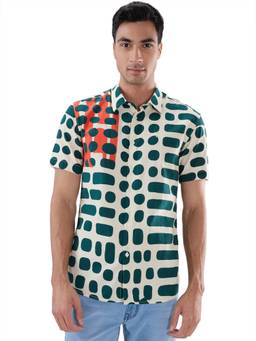 Parx - Slim Fit Printed Medium Green Shirt