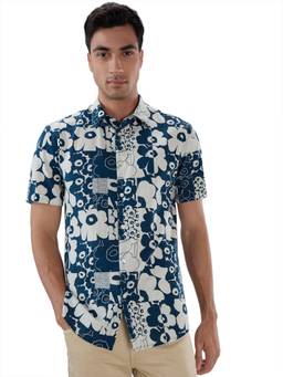 Parx - Slim Fit Printed Medium Blue Shirt