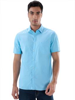 Parx - Slim Fit Solid Medium Blue Shirt