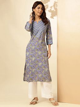 Vbuyz - Women's Floral Print Lavender Stitched Kurta