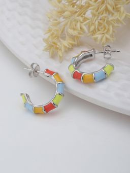 Carlton London - Contemporary Enamelled Half Hoop Earrings
