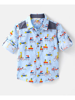 Infinity - Blue Cotton Woven Full Sleeves All-over Printed Boys Shirt