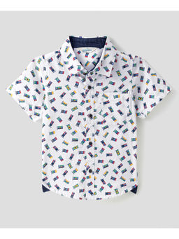Infinity - White Cotton Woven Half Sleeves Flag Printed Boys Shirt