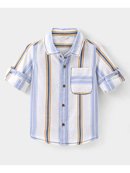 Infinity - Blue Cotton Woven Stripes Full Sleeves Boys Shirt