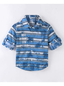 Infinity - Blue Cotton Woven Full Sleeves striped Shirt