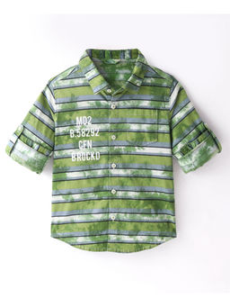 Infinity - Green Cotton Woven Full Sleeves striped Shirt