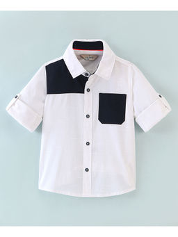 Infinity - White Cotton Woven Full Sleeves Colour Blocked Boys Shirt