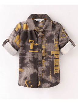 Infinity - Brown Twill Cotton Woven Full Sleeves Indigo printed Boys Shirt