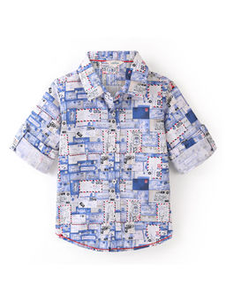 Infinity - Blue Cotton Woven Full Sleeves All-over Printed Boys Shirt