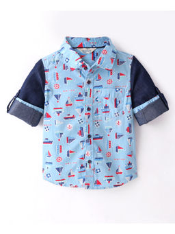 Infinity - Blue Cotton Woven Full Sleeves Printed Boys Shirt