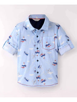 Infinity - Blue Cotton Woven Full Sleeves Air Plane Printed Shirt