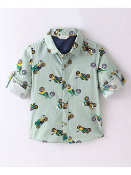 Infinity - Green Poplin Cotton Full Sleeves Printed Boys Shirt