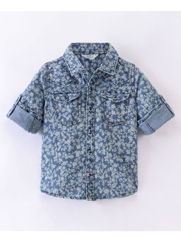 Infinity - Blue Cotton Woven Full Sleeves Floral Printed Shirt