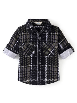 Infinity - Black Corduroy Cotton Full Sleeves Printed Boys Shirt