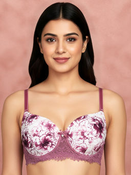 Shyaway - By Susie Dusky Orchid Wirefree 3/4Th Coverage Lace Work Seamed Multiway Padded Bra