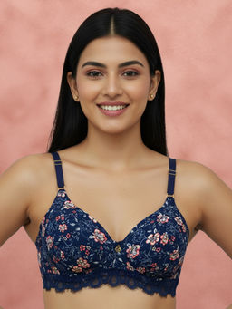 Shyaway - By Susie Surf Blue 3/4Th Coverage Floral Printed Padded Wirefreee Seamed Multiway Bra