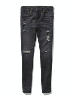 American Eagle - Men Black Airflex 360 Ripped Super Skinny Jeans