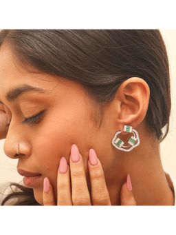 RUHA JEWELS - Baguette Emerald And Diamond Silver Earrings
