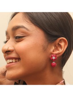 RUHA JEWELS - Ruby Ball Drop Silver Earrings