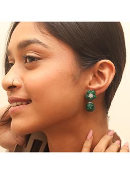RUHA JEWELS - Emerald Ball Drop Silver Earrings