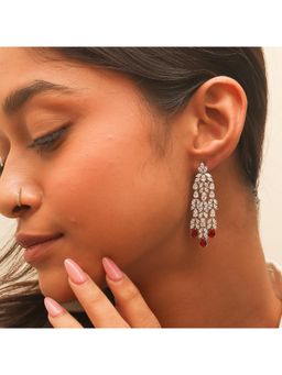 RUHA JEWELS - Statement Ruby Cocktail Diamond Silver Earrings