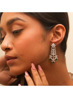 RUHA JEWELS - Royal Emerald Cocktail Diamond Silver Earrings