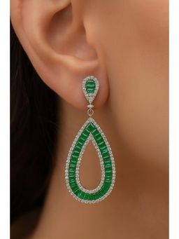 RUHA JEWELS - Emerald And Diamond Silver Dangler Earrings