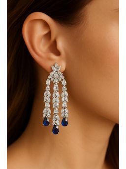 RUHA JEWELS - Statement Sapphire Cocktail Diamond Silver Earrings
