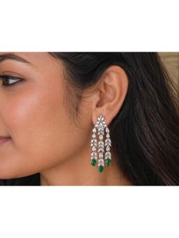 RUHA JEWELS - Statement Emerald Cocktail Diamond Silver Earrings