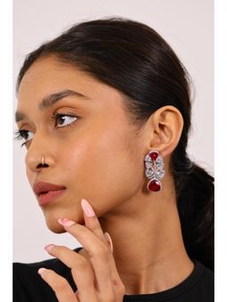 RUHA JEWELS - Regal Ruby And Diamond Silver Earrings