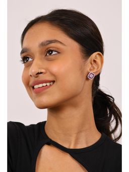 RUHA JEWELS - Imperial Ruby And Diamond Studs Silver Earrings