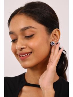 RUHA JEWELS - Luxe Sapphire And Diamond Studs Silver Earrings