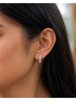 RUHA JEWELS - Sleek Hoops Diamond Silver Earrings