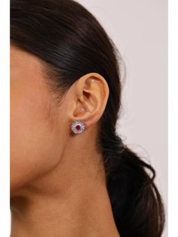 RUHA JEWELS - Sleek Ruby And Diamond Studs Silver Earrings