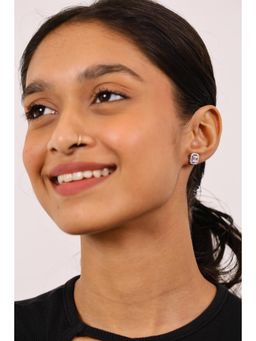 RUHA JEWELS - Emerald Diamond Studs Silver Earrings