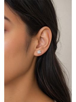 RUHA JEWELS - Classic Princess Solitaire Studs Silver Earrings